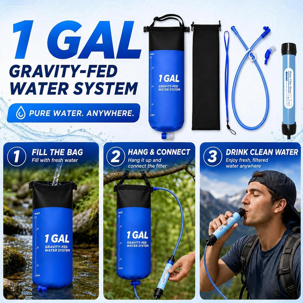 1 Gal Gravity Water Filter Bag - Outdoor Adventure Backpack 评论和价格